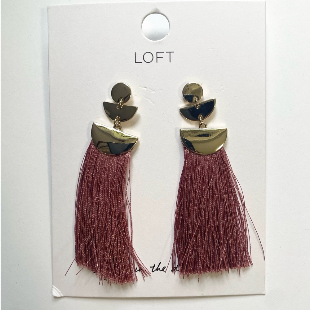 LOFT Gold and Pink Tassel Earrings